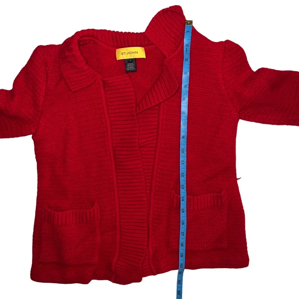 ST. John Red Open Front Knit Cardigan Size Small - Picture 13 of 14